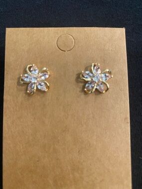 Gold Floral  Crystal Stud Earrings
